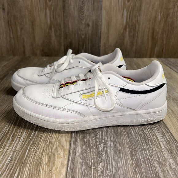 Reebok Classic Club C 85 Youth US Size 5.5 White Yellow Red Sneaker Shoes EG5284 - Picture 6 of 13